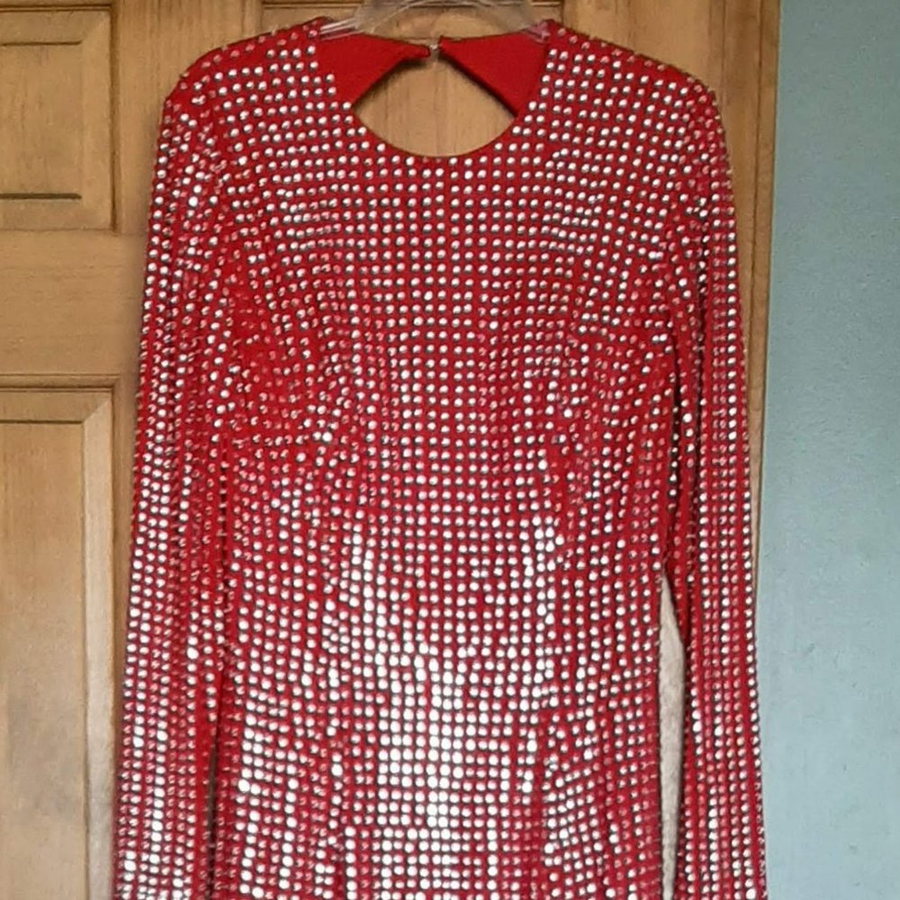 Full length solid Red with Rhinestones Gown